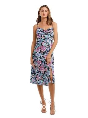 For Love And Lemons Floral Slip Midi Dress - Black, Pink, Blue